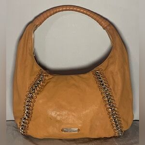 RARE Michael Kors Luxury Large Beige Leather ID Chain Hobo Purse Bag